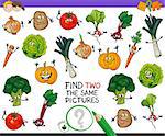 Cartoon Illustration of Finding Two Identical Pictures Educational Game for Children with Vegetable Characters