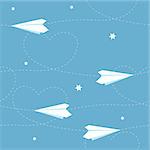 Cartoon seamless paper airplane background with hearts illustration in vector format.