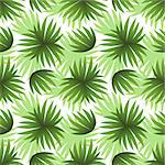 Seamless Floral Pattern, Green Leaves Exotic Plants and Silhouettes on White Tile Background. Vector