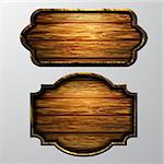 Wooden signs, vector icon set on white isolated