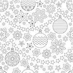 New year hand drawn outline festive seamless pattern with snowflakes, christmas balls and stars isolated on white background. coloring antistress book for adult. Art vector illustration.