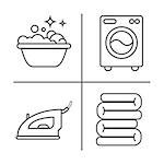 Washing, ironing, clean laundry line icons. Washing machine, iron, handwash and other clining icon. Order in the house linear signs for cleaning service.