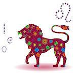 Zodiac sign Leo, claret vector silhouette with stylized multicolor stars isolated on the white background