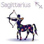 Zodiac sign Sagittarius, hand drawn vector stencil with stylized stars isolated on the white background