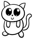 Cartoon Illustration of Kawaii Style Cute Cat or Kitten