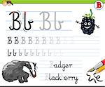 Cartoon Illustration of Writing Skills Practice with Letter B Worksheet for Preschool and Elementary Age Children