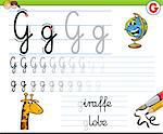 Cartoon Illustration of Writing Skills Practice with Letter G Worksheet for Preschool and Elementary Age Children