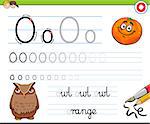 Cartoon Illustration of Writing Skills Practice with Letter O Worksheet for Preschool and Elementary Age Children