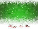 New Year snowflakes and snowdrift on green background. Vector illustration