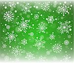 Christmas snowflakes and snowdrift on green background. Vector illustration.
