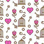 Bird cage romantic seamless vector pattern. Birdcage white and pink repeat background for card, invitation and paper.