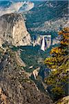 Scenic overview of Vernal and Nevada Falls from Glacier Point in the Yosemite Valley in Yosemite National Park, California, USA