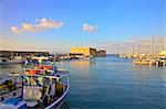 The boat lined Venetian Harbour and Fortress, Heraklion, Crete, Greek Islands, Greece, Europe