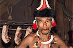 Naga tribal man in traditional outfit, Kisima Nagaland Hornbill festival, Kohima, Nagaland, India, Asia