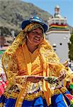 Dancer in traditional costume, Fiesta de la Virgen de la Candelaria, Copacabana, La Paz Department, Bolivia, South America