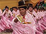 Dancers in traditional costume, Fiesta de la Virgen de la Candelaria, Copacabana, La Paz Department, Bolivia, South America