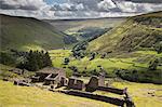 The ruins of Crackpot Hall overlooking the Kisdon Gorge, Kisdon Valley near Keld, Swaledale, Yorkshire Dales, North Yorkshire, England, United Kingdom, Europe