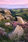 The Golden Stones overlooking the Calder Valley at Bridestones Moor near Todmorden, Calderdale, West Yorkshire, Yorkshire, England, United Kingdom, Europe