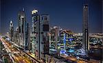 Cityscape and skyscraper skyline at night, Dubai, United Arab Emirates