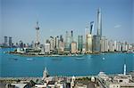 Elevated cityscape with oriental pearl tower in skyline and Huangpu river, Shanghai, China