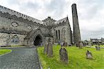 St Canice's Cathedral and its gardens with ancient graveyards. Kilkenny, Co.Typperary, Munster, Ireland, Europe