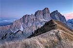 Europe, Italy, Veneto, Cadore. Autumnal dusk on top of the Col de la Puina towards mount Pelmo, Dolomites