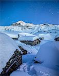 The blue hour at the Alpe Prabello, Prabello Alp, Valmalenco, Valtellina, Italy