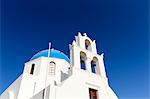 Classic Greek Orthodox church with blue dome, Oia, Santorini, Cyclades, Greek Islands, Greece, Europe