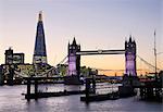 Tower Bridge and The Shard illuminated at night, London, England, United Kingdom, Europe