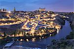 View over Tajo River at Santa Maria Cathedral and Alcazar, UNESCO World Heritage Site, Toledo, Castilla-La Mancha, Spain, Europe