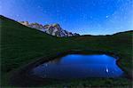 Stars reflected in a pool, Mont de la Saxe, Ferret Valley, Courmayeur, Aosta Valley, Italy, Europe