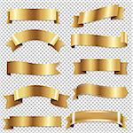 Big Golden Ribbons Set With Gradient Mesh, Vector Illustration