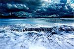 Stormy seascape .Ocean storm.Waves and dark cloudy sky