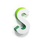 Green gradient and soft shadow font. Letter S. 3D render illustration isolated on white background