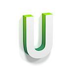 Green gradient and soft shadow font. Letter U. 3D render illustration isolated on white background