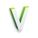 Green gradient and soft shadow font. Letter V. 3D render illustration isolated on white background