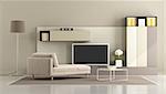 Modern living room with chaise lounge and tv unit - 3d rendering