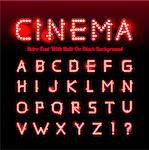 Retro cinema font. Vector illustration on black background.