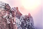 View of rock formations in Huangshan National park. China.