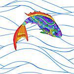 Hand drawn stylized sea fish. Catoon animal seamless pattern