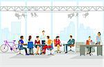 Group of people at office workplace, illustration