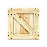 Wooden box. Front view. 3D render illustration isolated on a white background