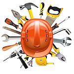 Vector Construction Helmet with Tools isolated on white background