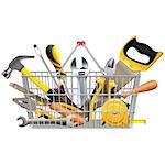 Vector Supermarket Basket with Instruments isolated on white background