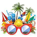 Vector Beach Concept with Red Sunglasses isolated on white background