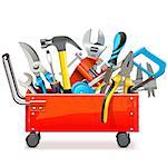 Vector Toolbox Trolley with Tools isolated on white background