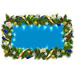 Vector Blue Fir Frame with Garland isolated on white background