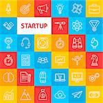Vector Line Startup Icons. Thin Outline Business Symbols over Colorful Squares.