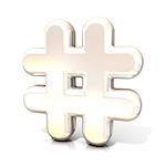 Hashtag, number mark 3D white sign isolated on white background. Side view