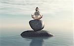 The woman practicing yoga on stone near the sea. This is a 3d render illustration